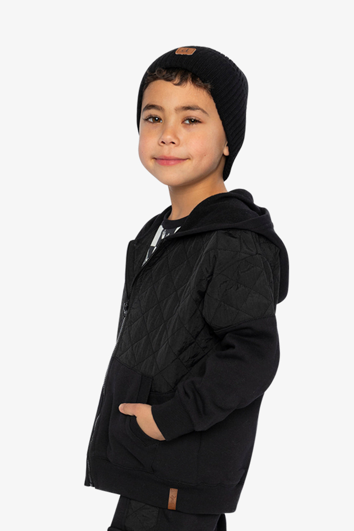 Full Zip Hooded Bi-Material Cardigan Black-2
