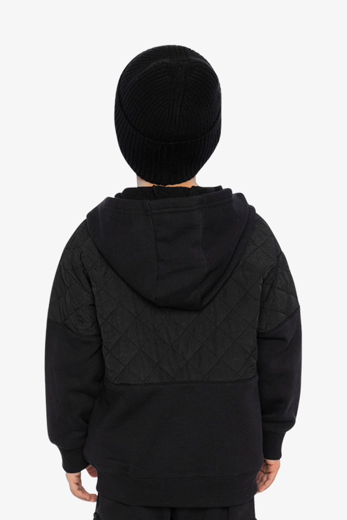 Full Zip Hooded Bi-Material Cardigan Black-3