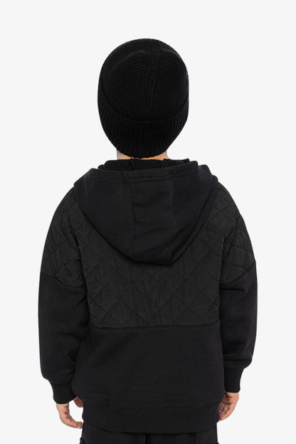 Full Zip Hooded Bi-Material Cardigan Black-3