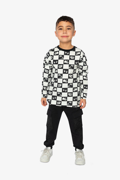 Organic Cotton Long Sleeve T-Shirt Black And White Checker-4