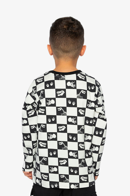 Organic Cotton Long Sleeve T-Shirt Black And White Checker-3