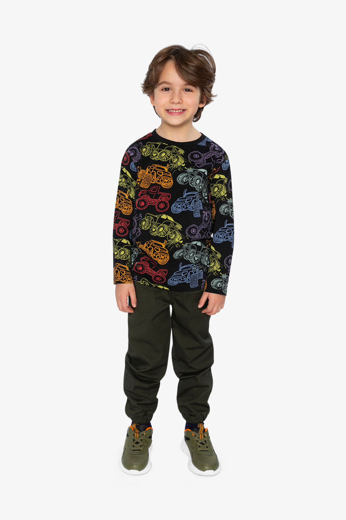 Organic Cotton Long Sleeve T-Shirt Black Monster Truck Print-4