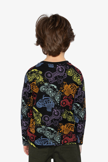 Organic Cotton Long Sleeve T-Shirt Black Monster Truck Print-3