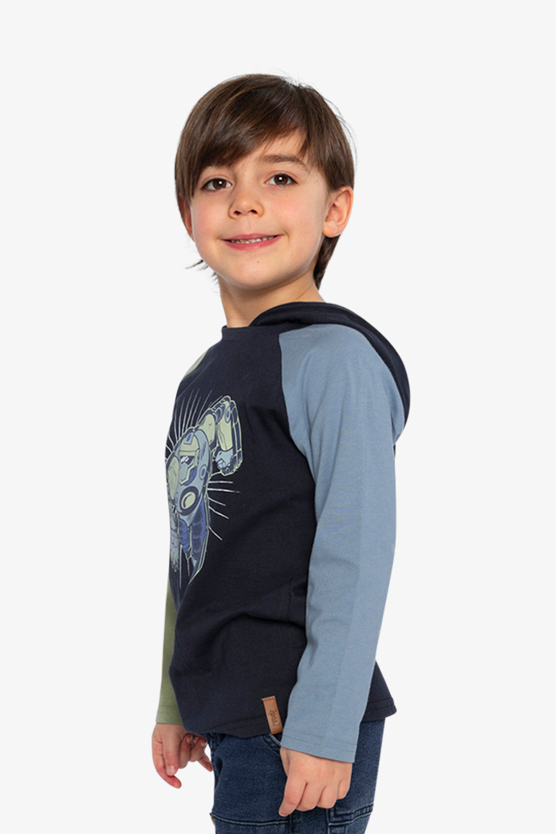 Raglan Hooded T-Shirt Dark Blue And Green-2