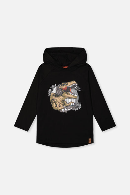 Raglan Hooded T-Shirt Black And Brown-0