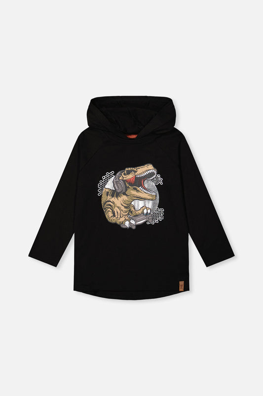 Raglan Hooded T-Shirt Black And Brown-0