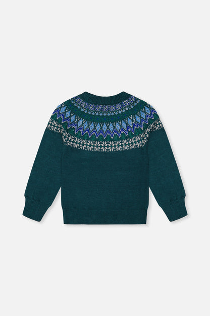 Knit Sweater With Nordic Jacquard Dark Green-1