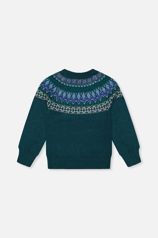 Knit Sweater With Nordic Jacquard Dark Green-1