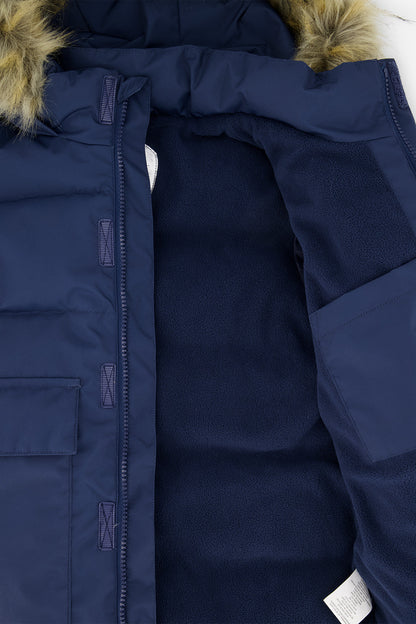Winter Jacket With Faux-Fur Hood Dark Blue-3