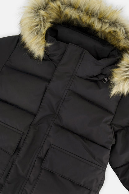 Winter Jacket With Faux-Fur Hood Black-2