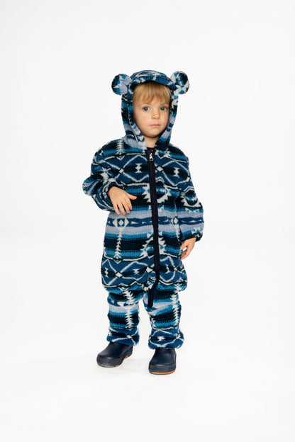 Baby Mid-Season Plush One-Piece Outerwear Aztec Blue-1