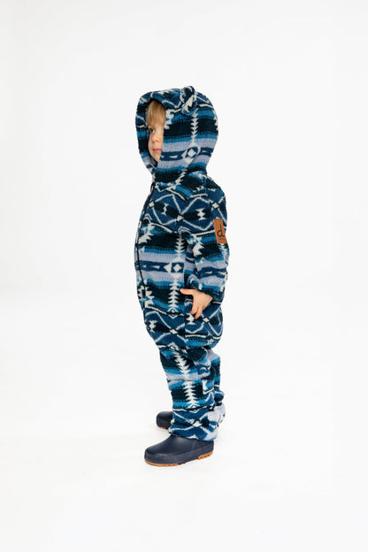 Baby Mid-Season Plush One-Piece Outerwear Aztec Blue-2