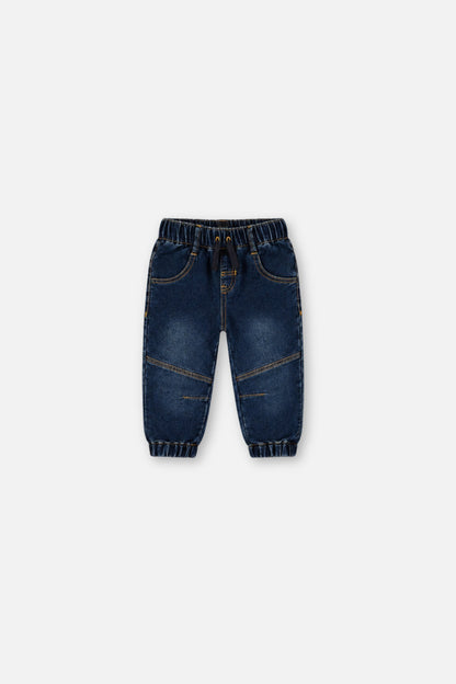 Baby French Terry Denim Jogger Pants Navy Blue-0