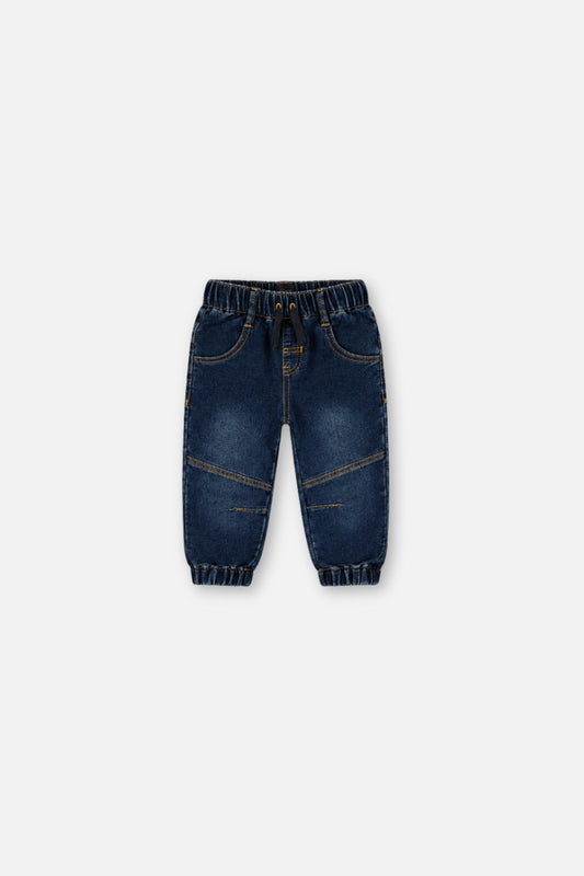Baby French Terry Denim Jogger Pants Navy Blue-0
