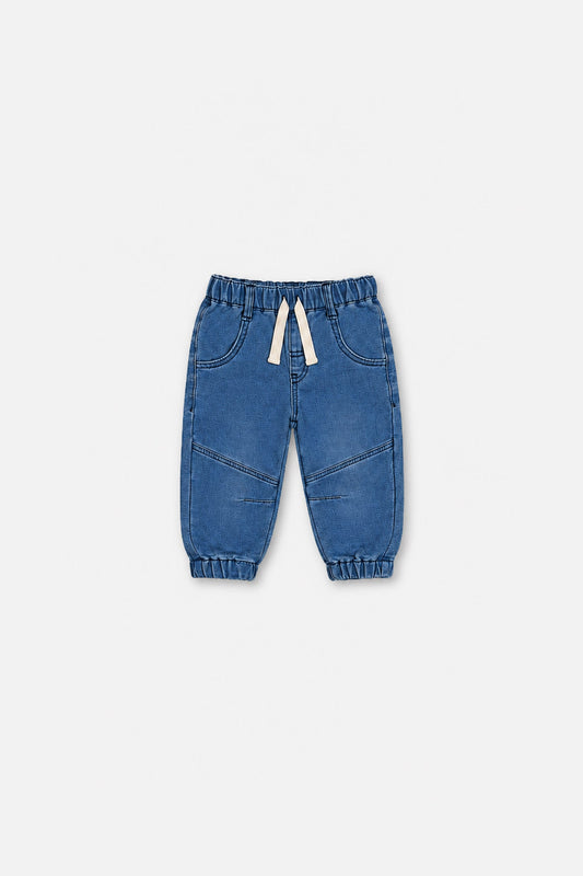 Baby French Terry Denim Jogger Pants Light Blue-0