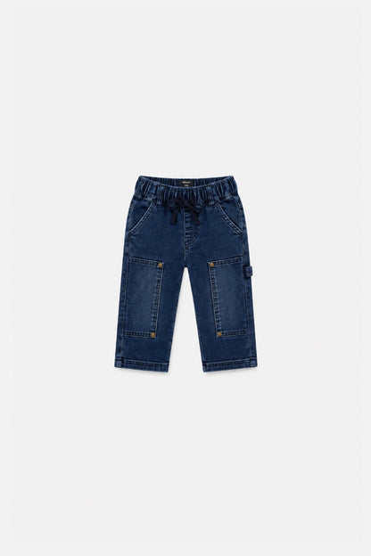 Baby French Terry Denim Pants Navy Blue-0