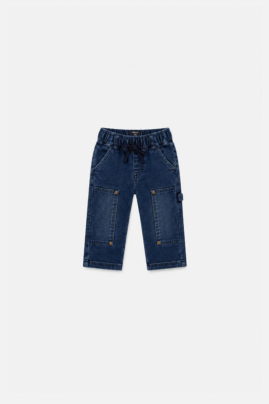 Baby French Terry Denim Pants Navy Blue-0
