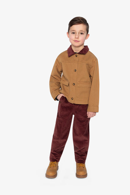 Stretch Corduroy Pants With Cargo Pocket Reddish-Brown-4
