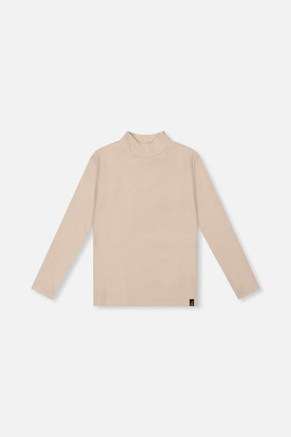 Brushed Rib Mock Neck Top Beige-0