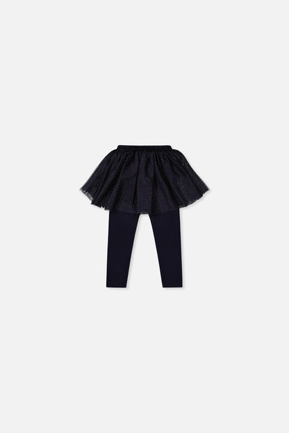 Baby Leggings With Integrated Tulle Skirt Dark Blue-1