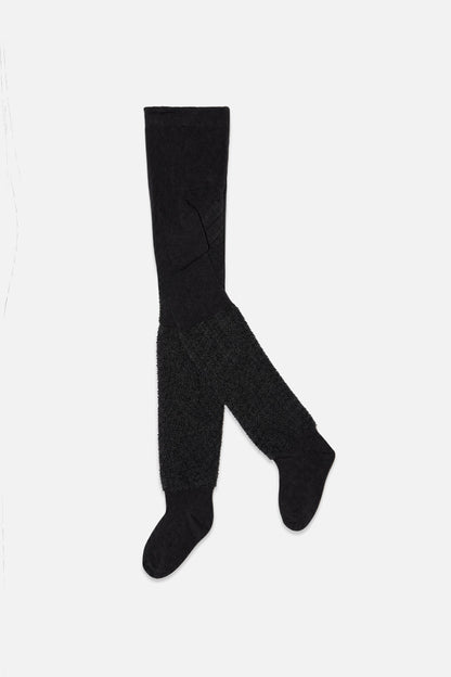 Knit Textured Fur Tights Black-0