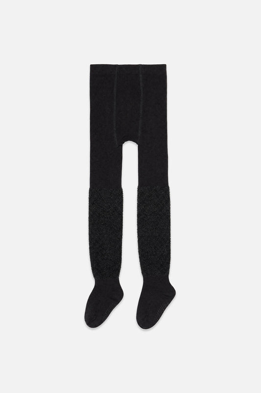 Knit Textured Fur Tights Black-1