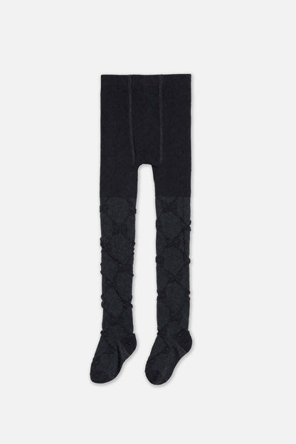 Knit Textured Tights Dark Blue-1