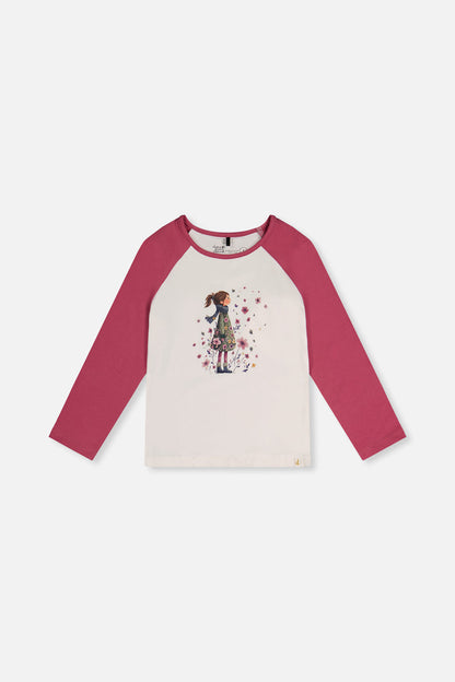 Raglan Organic Cotton T-Shirt Pinkish Violet And White-0