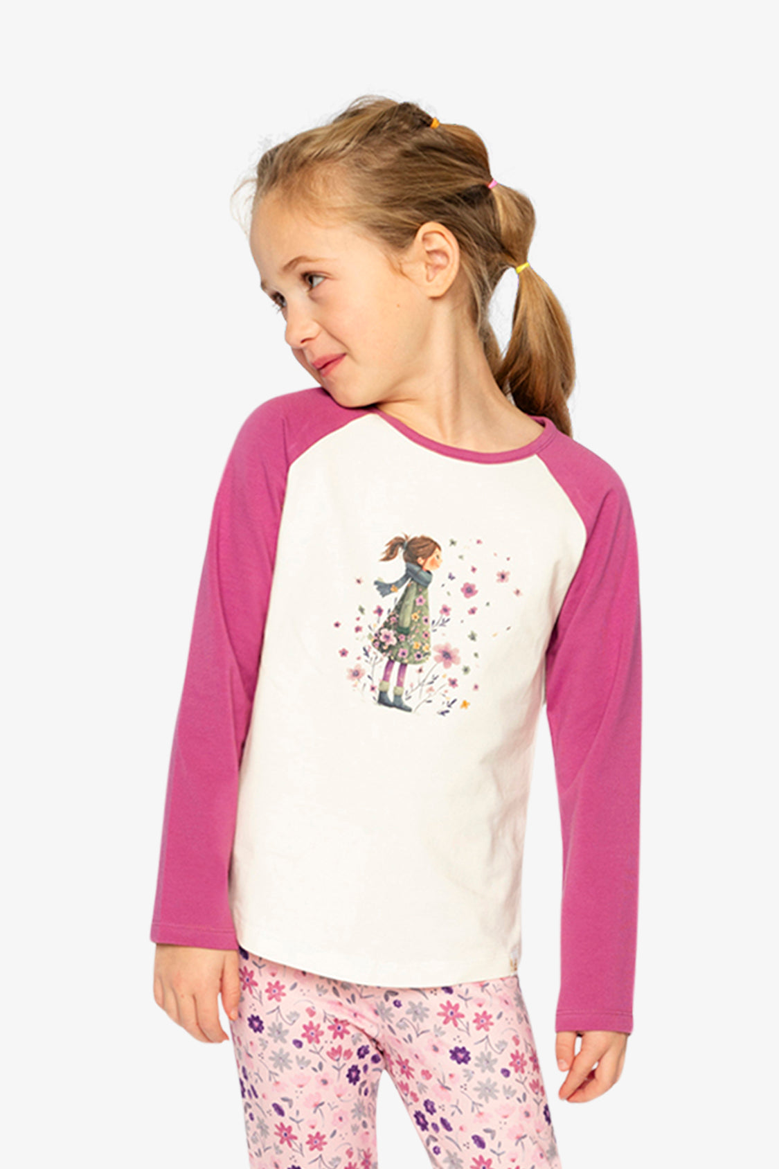 Raglan Organic Cotton T-Shirt Pinkish Violet And White-1