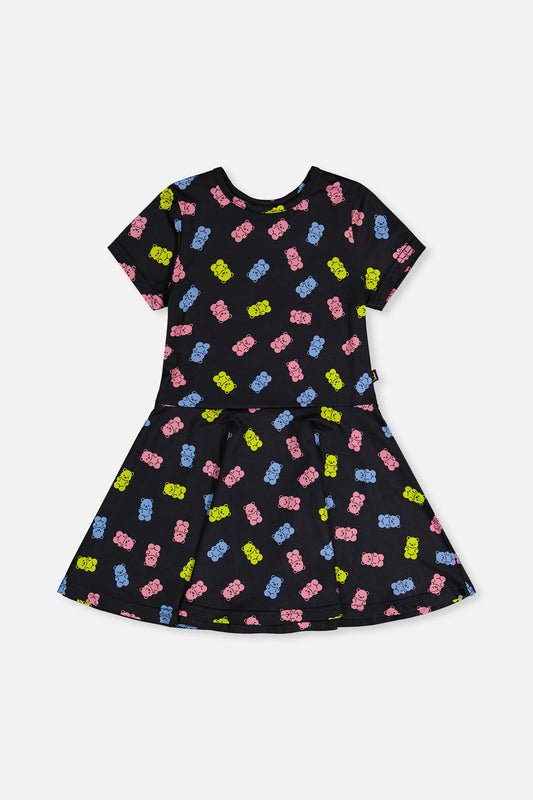 Short Sleeve Dress Black Printed Gummy Bears-0