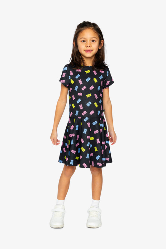 Short Sleeve Dress Black Printed Gummy Bears-1