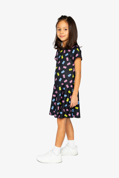 Short Sleeve Dress Black Printed Gummy Bears-2