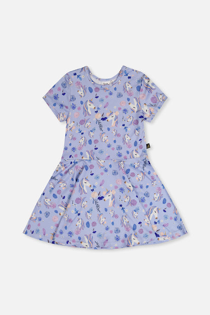 Short Sleeve Dress Purple Unicorn Print-0