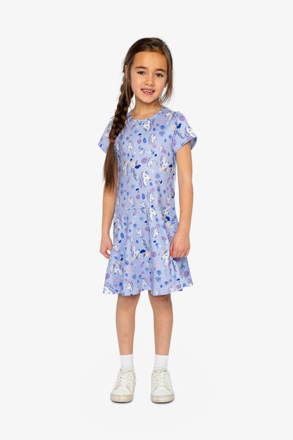 Short Sleeve Dress Purple Unicorn Print-1