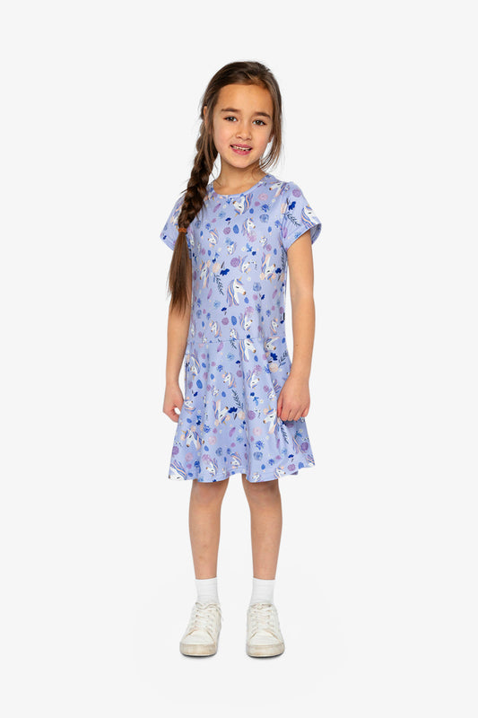 Short Sleeve Dress Purple Unicorn Print-1