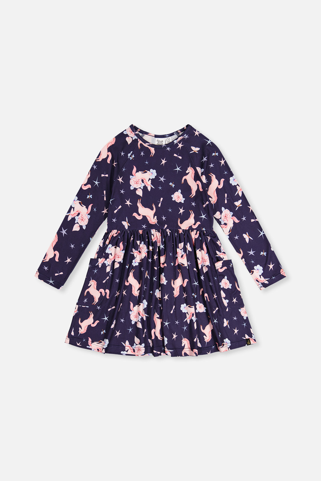 Long Sleeve Dress Navy Unicorn Print-0