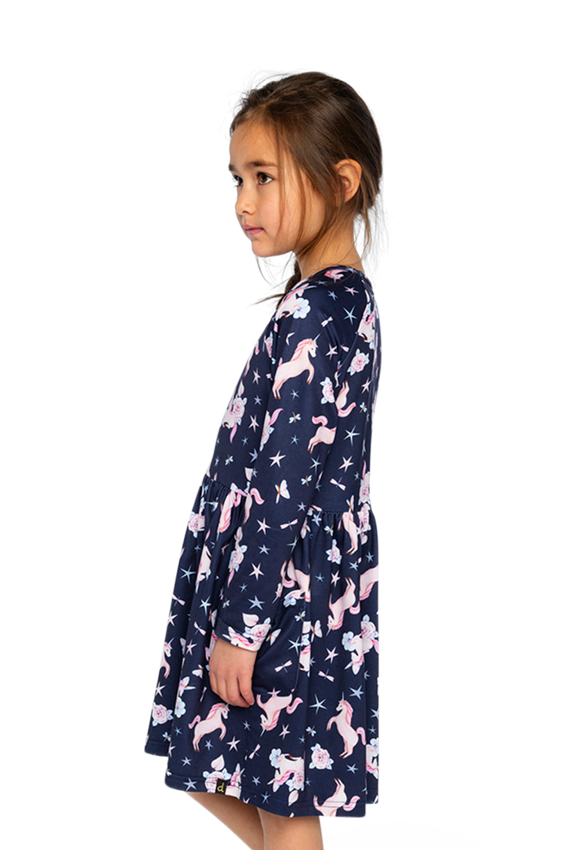 Long Sleeve Dress Navy Unicorn Print-2