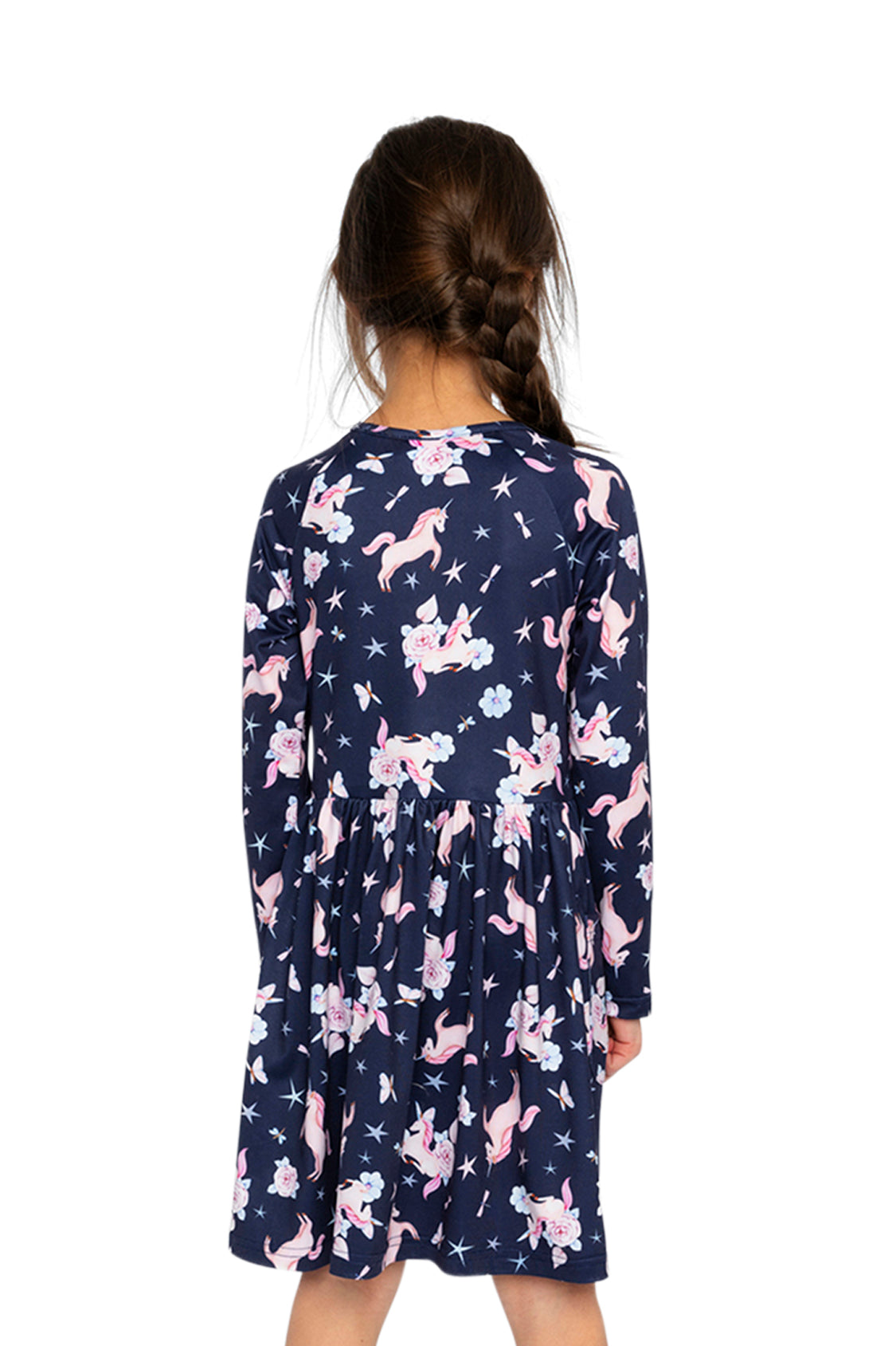 Long Sleeve Dress Navy Unicorn Print-3