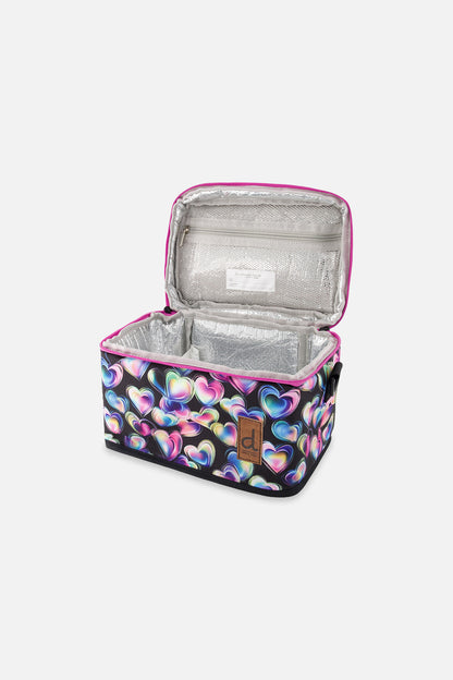 Lunch Box Black Printed With Hearts-2