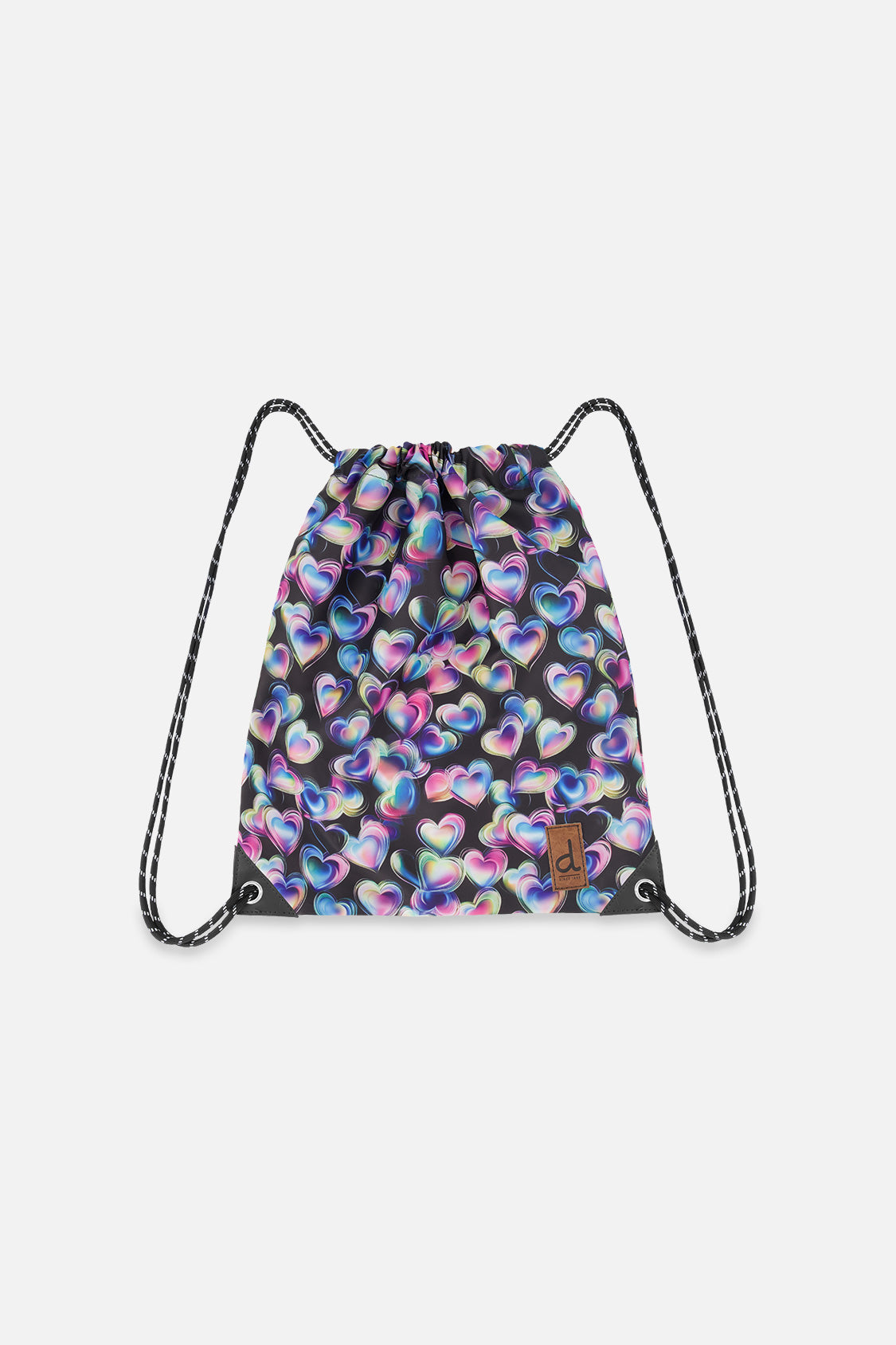 Drawstring Bag Black Printed With Hearts-0