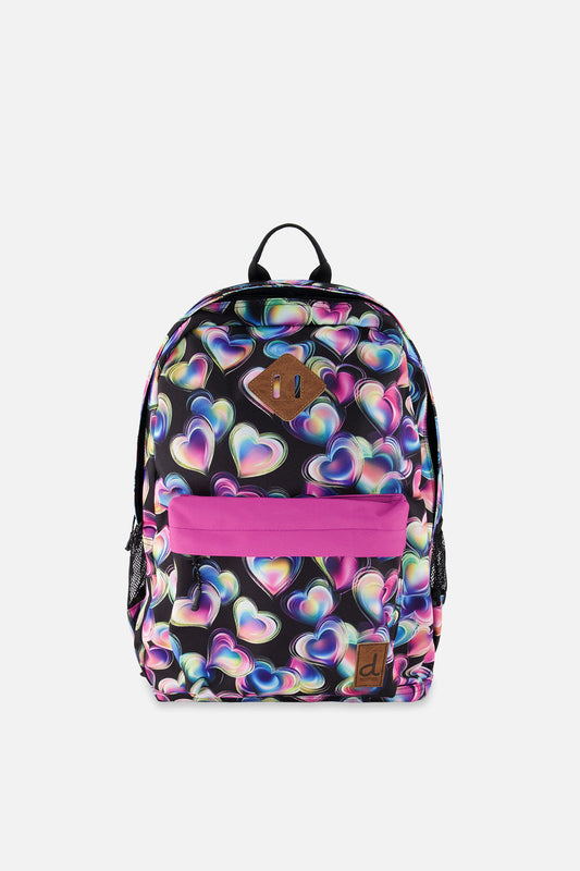 Kids Backpack Black Printed With Hearts-0
