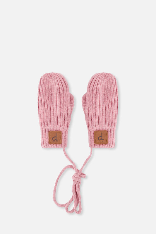 Baby Knit Mittens With String Pale Dusty Pink-0