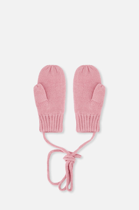 Baby Knit Mittens With String Pale Dusty Pink-1