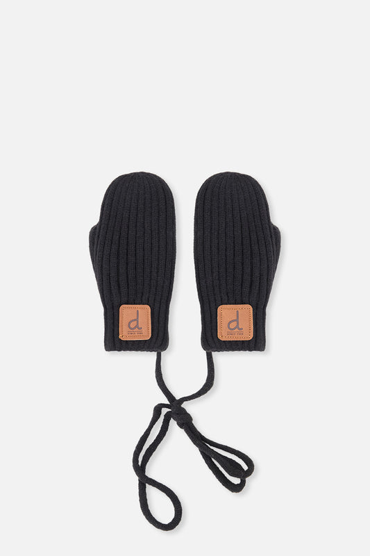 Baby Knit Mittens With String Black-0