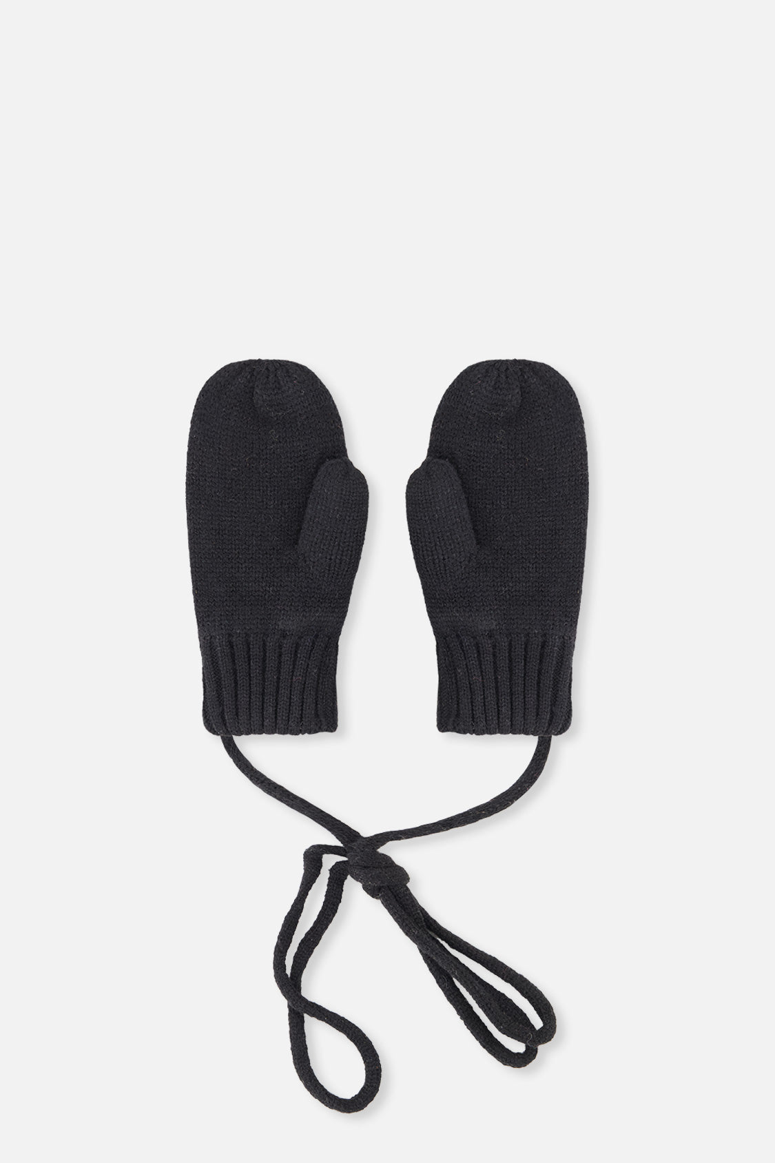 Baby Knit Mittens With String Black-1