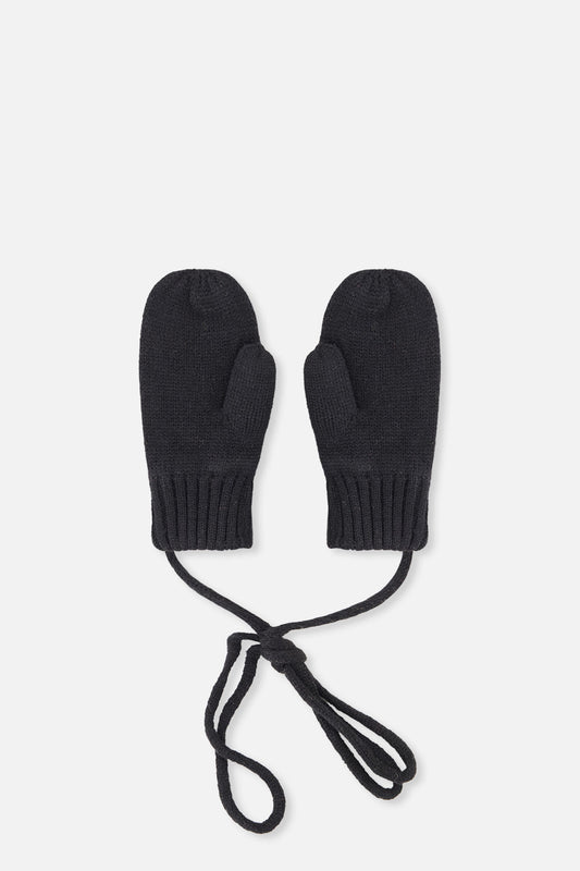 Baby Knit Mittens With String Black-1