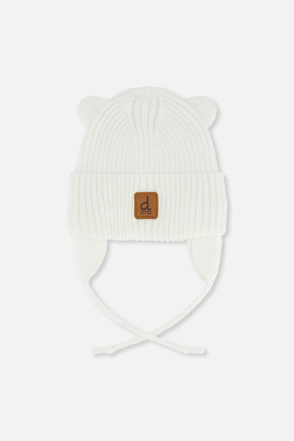 Baby Knit Hat With Strings Off-White-0