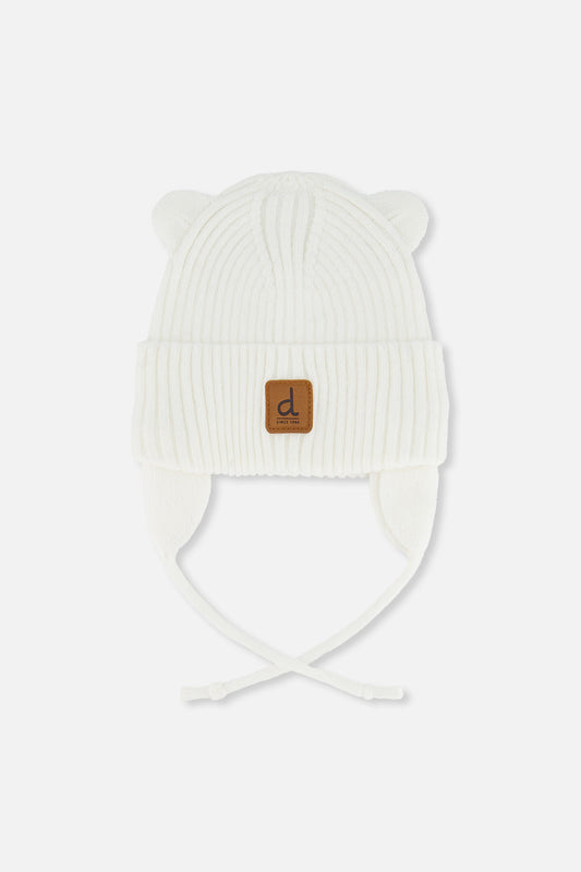 Baby Knit Hat With Strings Off-White-0