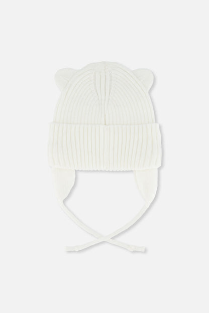 Baby Knit Hat With Strings Off-White-1