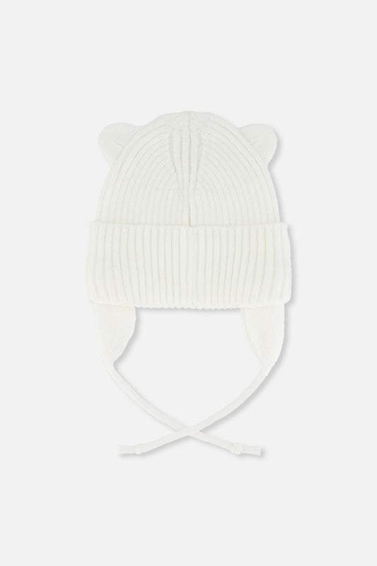 Baby Knit Hat With Strings Off-White-1